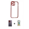 MARSİLYAN™- iPhone 12 Pro Kılıf Nova Asil Özel Seri - Siyah Polymer Nano Ekran Koruyucu + Turuncu Neon Fosforlu Kamera Lens