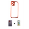 MARSİLYAN™- iPhone 12 Pro Kılıf Nova Asil Özel Seri - Siyah Polymer Nano Ekran Koruyucu + Turuncu Neon Fosforlu Kamera Lens