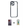 MARSİLYAN™- iPhone 12 Pro Kılıf Nova Asil Özel Seri - Siyah Polymer Nano Ekran Koruyucu + Turuncu Neon Fosforlu Kamera Lens