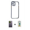 MARSİLYAN™- iPhone 12 Pro Kılıf Nova Asil Özel Seri - Siyah Polymer Nano Ekran Koruyucu + Neon Fosforlu Kamera Lens - YL