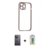 MARSİLYAN™- iPhone 12 Pro Kılıf Nova Asil Özel Seri - Siyah Polymer Nano Ekran Koruyucu + Neon Fosforlu Kamera Lens - YL