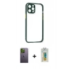 MARSİLYAN™- iPhone 12 Pro Kılıf Nova Asil Özel Seri - Siyah Polymer Nano Ekran Koruyucu + Neon Fosforlu Kamera Lens - YL