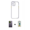 MARSİLYAN™- iPhone 12 Pro Kılıf Nova Asil Özel Seri - Siyah Polymer Nano Ekran Koruyucu + Neon Fosforlu Kamera Lens - YL