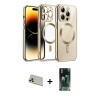 MARSİLYAN™- iPhone 12 Pro Kılıf Nova Işık Özel Seri - Şeffaf 360 Full Body Arka Koruyucu + Gold Rainbow Kamera Lens Koruma Cam