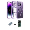 MARSİLYAN™- iPhone 12 Pro Kılıf Nova Işık Özel Seri - Şeffaf 360 Full Body Arka Koruyucu + Metal Kamera Lens Koruma Cam - GS