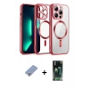 MARSİLYAN™- iPhone 12 Pro Kılıf Nova Işık Özel Seri - Şeffaf 360 Full Body Arka Koruyucu + Koyu Yeşil Metal Kamera Lens Koruma Cam