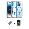 MARSİLYAN™- iPhone 12 Pro Kılıf Nova Işık Özel Seri - Şeffaf 360 Full Body Arka Koruyucu + Metal Kamera Lens Koruma Cam - AKYL