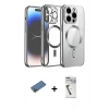 MARSİLYAN™- iPhone 12 Pro Kılıf Nova Işık Özel Seri - Şeffaf Uv Polymer Nano Ekran Koruyucu + Gold Shine Kamera Lens Koruma Cam
