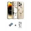 MARSİLYAN™- iPhone 12 Pro Kılıf Nova Işık Özel Seri - Şeffaf Uv Polymer Nano Ekran Koruyucu + Kırmızı Metal Kamera Lens Koruma Cam