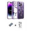 MARSİLYAN™- iPhone 12 Pro Kılıf Nova Işık Özel Seri - Şeffaf Uv Polymer Nano Ekran Koruyucu + Kırmızı Metal Kamera Lens Koruma Cam