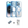 MARSİLYAN™- iPhone 12 Pro Kılıf Nova Işık Özel Seri - Şeffaf Uv Polymer Nano Ekran Koruyucu + Kırmızı Metal Kamera Lens Koruma Cam