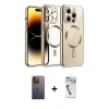 MARSİLYAN™- iPhone 12 Pro Kılıf Nova Işık Özel Seri - Şeffaf Uv Polymer Nano Ekran Koruyucu + Neon Fosforlu Kamera Lens - SI