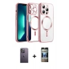 MARSİLYAN™- iPhone 12 Pro Kılıf Nova Işık Özel Seri - Siyah 34D Hayalet Izgaralı Cam + Beyaz Neon Fosforlu Kamera Lens