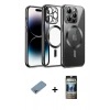 MARSİLYAN™- iPhone 12 Pro Kılıf Nova Işık Özel Seri - Siyah 34D Hayalet Izgaralı Cam + Shine Kamera Lens Koruma Cam - GI