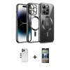 MARSİLYAN™- iPhone 12 Pro Kılıf Nova Işık Özel Seri - Siyah 34D Hayalet Izgaralı Cam + Shine Kamera Lens - GD