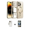 MARSİLYAN™- iPhone 12 Pro Kılıf Nova Işık Özel Seri - Siyah 34D Hayalet Izgaralı Cam + Shine Kamera Lens - GD
