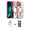 MARSİLYAN™- iPhone 12 Pro Kılıf Nova Işık Özel Seri - Siyah 34D Hayalet Izgaralı Cam + Mavi Shine Kamera Lens