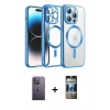 MARSİLYAN™- iPhone 12 Pro Kılıf Nova Işık Özel Seri - Siyah 34D Hayalet Izgaralı Cam + Neon Fosforlu Kamera Lens - BZ