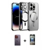MARSİLYAN™- iPhone 12 Pro Kılıf Nova Işık Özel Seri - Siyah 34D Hayalet Izgaralı Cam + Neon Fosforlu Kamera Lens - TU