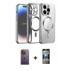 MARSİLYAN™- iPhone 12 Pro Kılıf Nova Işık Özel Seri - Siyah 34D Hayalet Izgaralı Cam + Neon Fosforlu Kamera Lens - SI