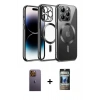 MARSİLYAN™- iPhone 12 Pro Kılıf Nova Işık Özel Seri - Siyah 34D Hayalet Izgaralı Cam + Neon Fosforlu Kamera Lens - SI
