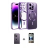 MARSİLYAN™- iPhone 12 Pro Kılıf Nova Işık Özel Seri - Siyah 34D Hayalet Izgaralı Cam + Neon Fosforlu Kamera Lens - BZ