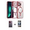 MARSİLYAN™- iPhone 12 Pro Kılıf Nova Işık Özel Seri - Siyah 34D Hayalet Izgaralı Cam + Neon Fosforlu Kamera Lens - TU