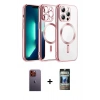 MARSİLYAN™- iPhone 12 Pro Kılıf Nova Işık Özel Seri - Siyah 34D Hayalet Izgaralı Cam + Neon Fosforlu Kamera Lens - TU