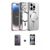 MARSİLYAN™- iPhone 12 Pro Kılıf Nova Işık Özel Seri - Siyah 34D Hayalet Izgaralı Cam + Neon Fosforlu Kamera Lens - BZ
