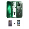 MARSİLYAN™- iPhone 12 Pro Kılıf Nova Işık Özel Seri - Siyah 34D Hayalet Izgaralı Cam + Neon Fosforlu Kamera Lens - SI