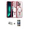 MARSİLYAN™- iPhone 12 Pro Kılıf Nova Işık Özel Seri - Siyah 34D Hayalet Izgaralı Cam + Rainbow Kamera Lens Koruma Cam - GD