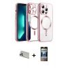 MARSİLYAN™- iPhone 12 Pro Kılıf Nova Işık Özel Seri - Siyah 34D Hayalet Izgaralı Cam + Rainbow Kamera Lens Koruma Cam - GD