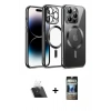 MARSİLYAN™- iPhone 12 Pro Kılıf Nova Işık Özel Seri - Siyah 34D Hayalet Izgaralı Cam + Şeffaf Kamera Lens Koruma Cam