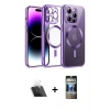 MARSİLYAN™- iPhone 12 Pro Kılıf Nova Işık Özel Seri - Siyah 34D Hayalet Izgaralı Cam + Şeffaf Kamera Lens Koruma Cam