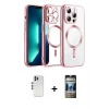 MARSİLYAN™- iPhone 12 Pro Kılıf Nova Işık Özel Seri - Siyah 34D Hayalet Izgaralı Cam + Shine Kamera Lens - GS