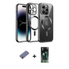 MARSİLYAN™- iPhone 12 Pro Kılıf Nova Işık Özel Seri - Siyah 360 Mat Full Body Arka Koruyucu + Metal Kamera Lens Koruma Cam - GD
