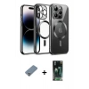 MARSİLYAN™- iPhone 12 Pro Kılıf Nova Işık Özel Seri - Siyah 360 Mat Full Body Arka Koruyucu + Metal Kamera Lens Koruma Cam - GS