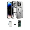 MARSİLYAN™- iPhone 12 Pro Kılıf Nova Işık Özel Seri - Siyah 360 Mat Full Body Arka Koruyucu + Mavi Shine Kamera Lens