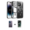 MARSİLYAN™- iPhone 12 Pro Kılıf Nova Işık Özel Seri - Siyah 360 Mat Full Body Arka Koruyucu + Neon Fosforlu Kamera Lens - MI