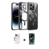 MARSİLYAN™- iPhone 12 Pro Kılıf Nova Işık Özel Seri - Siyah 360 Mat Full Body Arka Koruyucu + Shine Kamera Lens - GD