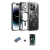 MARSİLYAN™- iPhone 12 Pro Kılıf Nova Işık Özel Seri - Siyah 360 Mat Full Body Arka Koruyucu + Shine Kamera Lens Koruma Cam - GD