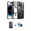 MARSİLYAN™- iPhone 12 Pro Kılıf Nova Işık Özel Seri - Siyah 3D Antistatik Cam Ekran Koruyucu + Neon Fosforlu Kamera Lens - SI