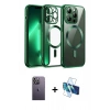 MARSİLYAN™- iPhone 12 Pro Kılıf Nova Işık Özel Seri - Siyah 3D Antistatik Cam Ekran Koruyucu + Neon Fosforlu Kamera Lens - BZ