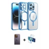 MARSİLYAN™- iPhone 12 Pro Kılıf Nova Işık Özel Seri - Siyah 3D Antistatik Cam Ekran Koruyucu + Neon Fosforlu Kamera Lens - SI