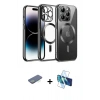 MARSİLYAN™- iPhone 12 Pro Kılıf Nova Işık Özel Seri - Siyah 3D Antistatik Cam Ekran Koruyucu + Renkli Kamera Lens Koruma Cam - YL