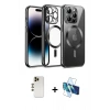 MARSİLYAN™- iPhone 12 Pro Kılıf Nova Işık Özel Seri - Siyah 3D Antistatik Cam Ekran Koruyucu + Shine Kamera Lens - GD