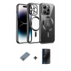MARSİLYAN™- iPhone 12 Pro Kılıf Nova Işık Özel Seri - Siyah 3D Antistatik Hayalet Cam Ekran Koruyucu + Metal Kamera Lens Koruma Cam - GS