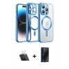 MARSİLYAN™- iPhone 12 Pro Kılıf Nova Işık Özel Seri - Siyah 3D Antistatik Hayalet Cam Ekran Koruyucu + Kamera Lens Koruma Cam - SF