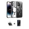 MARSİLYAN™- iPhone 12 Pro Kılıf Nova Işık Özel Seri - Siyah 3D Antistatik Hayalet Cam Ekran Koruyucu + Kamera Lens Koruma Cam - SF