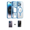 MARSİLYAN™- iPhone 12 Pro Kılıf Nova Işık Özel Seri - Siyah 3D Antistatik Hayalet Cam Ekran Koruyucu + Neon Fosforlu Kamera Lens - MI